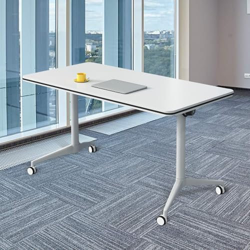 Klappbarer Konferenztisch, Mehrzweck-Schulungstisch in Weiß mit feststellbaren Rollen, einfach zu montieren, Seminartisch, mobiler klappbarer Besprechungstisch für das Home-Office (2er-Pack, 180 cm)