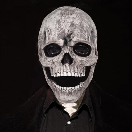 Byffoer Masque tête de mort d'Halloween avec mâchoire mobile – Masque squelette réaliste en latex naturel pour fête cosplay – Couleur claire