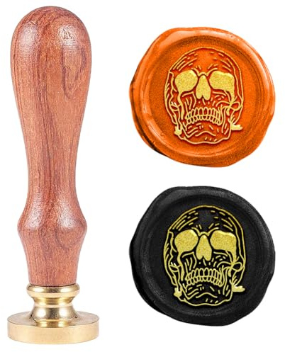 PH PandaHall Kit de Tampons de Sceau de Cire Halloween Timbre de Scellage Crâne 25mm Tampon à Tête en Laiton Rétro Amovible pour Décoration D'Halloween Emballage Cadeau