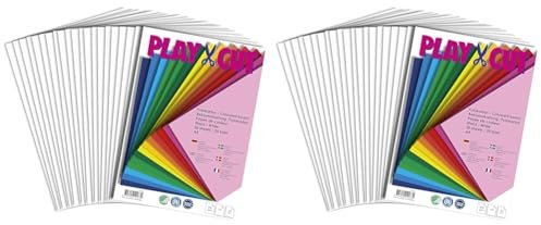 PLAY-CUT Fotokarton A4 Set Weiß (300g/m2) | 20 Bogen Din A4 Foto Karton Bunt | Dickes Foto Papier | Premium Druckerpapier Dicke Stärke | Karton zum Basteln Drucken (Packung mit 2)