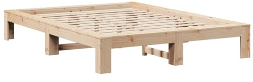 vidaXL Massivholzbett, Holzbett ohne Matratze, Bettgestell mit Lattenrost, Bett Doppelbett für Schlafzimmer, 140x200cm Kiefernholz
