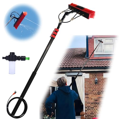 YFSMBD Teleskopstange Fensterreinigung 3.6-6M teleskop waschbürste mit Seifenspender zur Reinigung von Solaranlage Terrassendach Wintergarten Reinigungsset PV Anlage Reinigung (55cm Brush Head,4.6M)