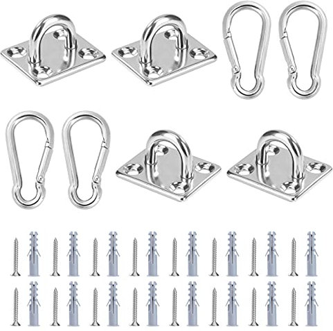 Jesustree Piastra con Occhiello Acciaio, 5MM Placca Occhiello e Moschettone, Gancio di Montaggio Ancoraggio a Muro con Vite, Pad Eye Plate per Barche, Amaca, Tenda da Sole (8 Pezzi)