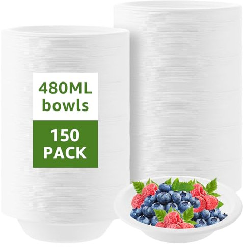 JMIATRY 150 Stück 480ml Suppenschalen Einweg, Einwegschalen, Pappschalen, Einweg Suppenschalen für Party, Haushalt, Picknick