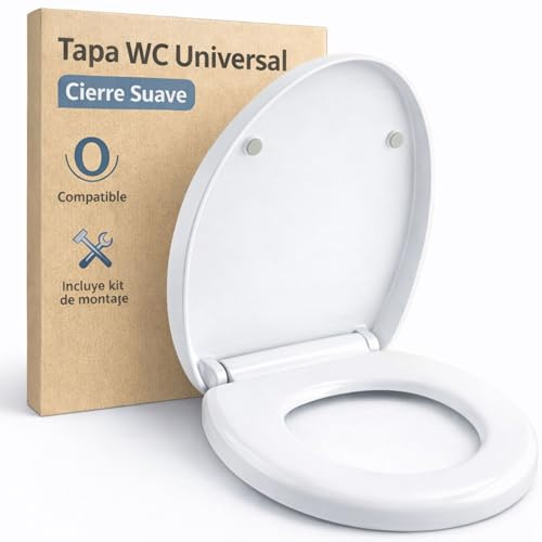 Abattant WC universel à fermeture douce - Couvercle blanc compatible avec cuvettes en forme de O - Installation et nettoyage faciles - Couvercle de WC silencieux et sûr