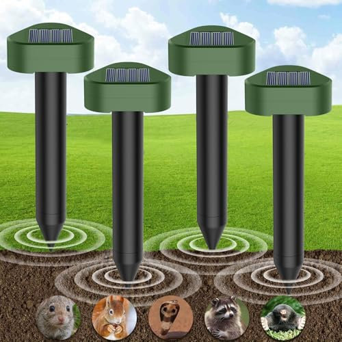 Scaccia Talpe Solare 4 Pezzi, Ultrasuoni per Topi da Esterno, Repellente Impermeabile, Efficace Fino a 360m², Respinge Le Talpe e Serpente,Gopher per Giardini e Prati