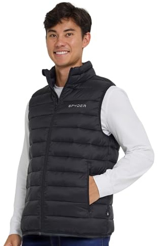 Spyder pufferväst för män – lätt quiltad utomhusväst med fickor, pufferväst jacka för män, Svart, XL