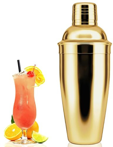 Shaker per Cocktail, 750 ML Cocktail Shaker in Acciaio Inox, Cocktailshaker con Colino, Utensile da Bar, Cocktailshaker per Barista, per Miscelare Bevande, Casa, Bar, Feste(Oro)