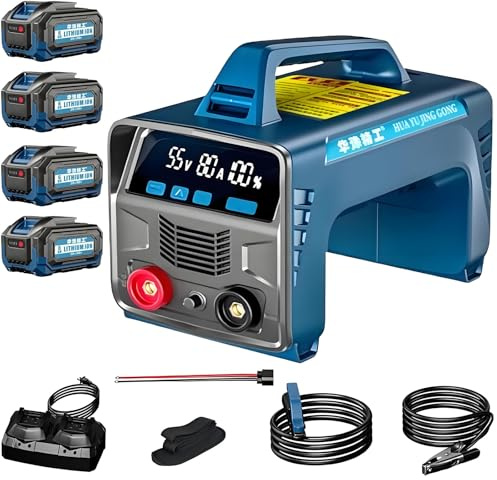 Poste à souder par sans fil,numérique,compact & puissant,Poste à souder alimenté par batterie interne, lampe de travail LED,poste à souder MMA 160 A,numérique IGBT à démarrage chaud,4batteries