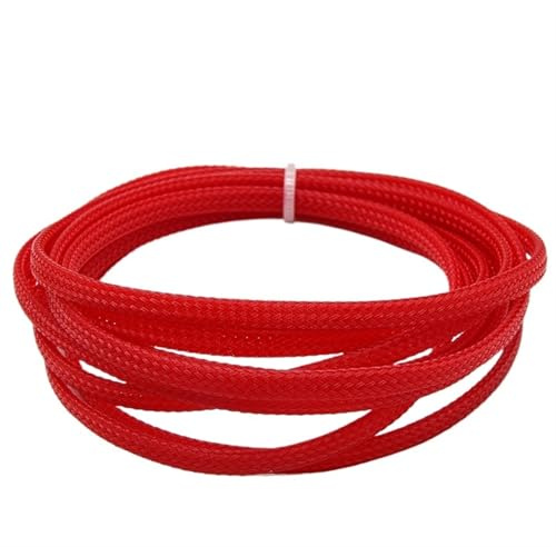 Kabelummantelung 2 m isolierter PET-Geflechtschlauch, 2/4/6/8/10/12/14/16/20/25/30/40 mm, hochdichter Drahtwickelmantelschutz, schwarz-rote Kabelhülse(Red,14mm)