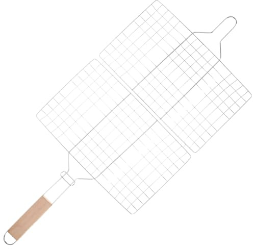 MOTHNUR Cesta de Parrilla Metálica Grande para Barbacoa con Mango Antiquemaduras Rejilla para Pescado y Verduras Accesorios de Barbacoa para Filetes y Mariscos Portátil y Color Aleatorio