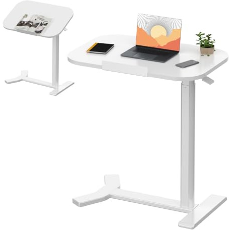 SANODESK Pneumatischer höhenverstellbarer Beistelltisch – 90° klappbare Tischplatte, flexibel als Sofa-, Bett- oder Balkontisch, 65–105 cm, platzsparend & vielseitig(weiß)