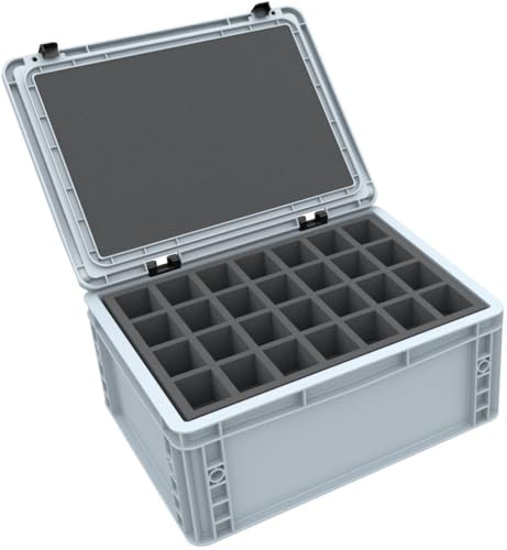 Feldherr Eurobox Set för bordsminiatyrer - stapelbar förvaring och transportlåda med skuminsats för 28 figurer + pick & pluck-skum för stora modeller