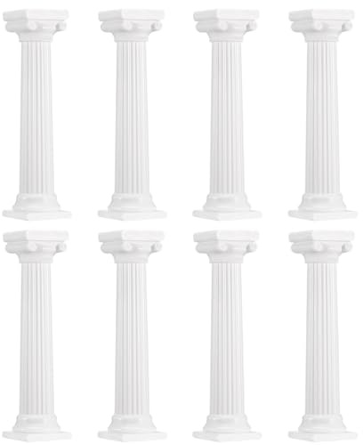 DECORNIJIA 8 Pezzi Supporti per Torte Colonne Romane in Plastico Bianco, Classici ed Eleganti per Impilare Torte a Strati a Compleanno o Eventi