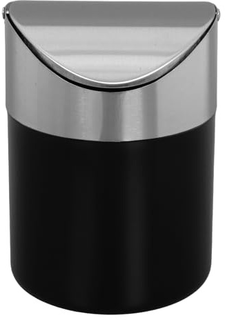 SHINEOFI Mini Cestino da Tavolo in Acciaio Inox con Coperchio Ribaltabile, Pattumiera Salvaspazio per Piccoli Rifiuti in Cucina, Bagno e Camera da Letto, Cestino Spazzatura Nero Compatto
