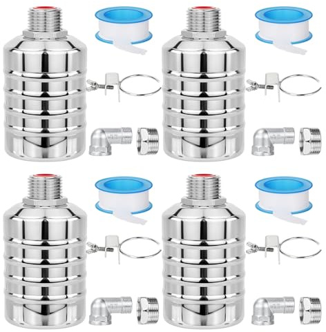 4er Set Automatisches Schwimmerventil aus 304 Edelstahl - Wasserstandskontrolle für Wassertank, Regentonne & Viehtränke - inkl. 1/2 auf 3/4 Adapter, Winkelstück, Fixierclip & Dichtband - Stromlos