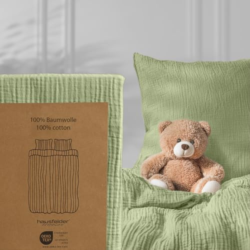 Hausfelder Musselin Kinderbettwäsche 100x135 + 40x60 cm, Baumwolle | Bettbezug 100x135 cm + Kissenbezug 40x60 cm, aus atmungsaktiver Baumwolle, weich für Kinderhaut