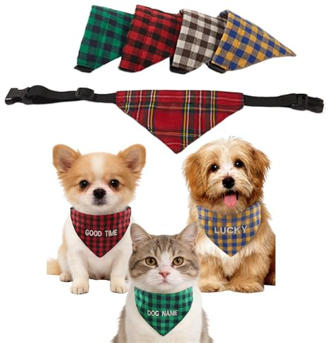 Hundehalstuch mit Schnalle, verstellbar, Haustierkleidung, Zubehör, personalisierbar, bestickter Name, dreieckiges Lätzchen für Katzen und Hunde