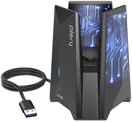 PLERY WiFi 7 Chiavetta Adattatore WiFi, BE6500 WiFi USB per PC Fisso Laptop | 2×6dBi Antenna,Tri-Band 6/5/2,4GHz, Lunga Portata, per Windows 11/10, 4K-QAM, MU-MIMO,Driver Integrato, MLO,WPA3,OFDMA