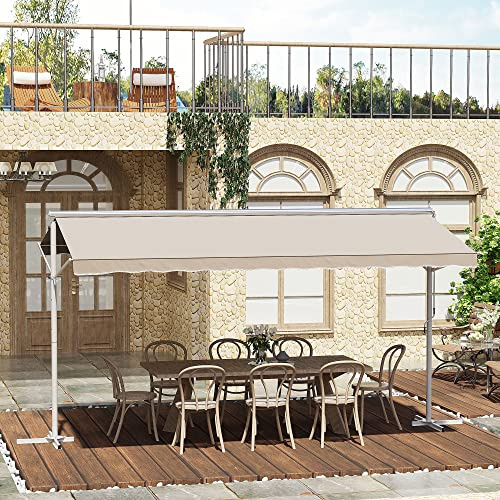 HOMELEN Standmarkise Markise 4,5 x 3,4m Terrassenüberdachung Gartenmarkise mit Faltarm Kurbel Terrasse Creme Alu Metall