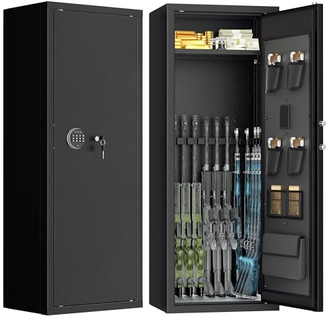 INTERGREAT 20 Rifle Gun Safe, Keypad Gun Safe for 10-16 Rifles and 4 Pistol Storage Pockets, 21 W Gun Safes & Cabinets with 3 Removable Gun Racks for Home, Black