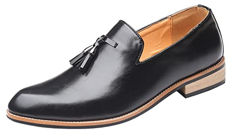 Mocassins classiques à enfiler en similicuir pour homme, chaussures habillées élégantes pour affaires, mariage, fête, Noir , 38 2/3 EU
