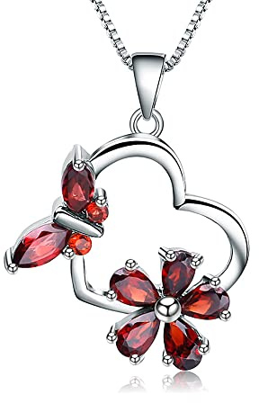 Colgante de collar de plata S925, collar con colgante de temperamento de granate natural, cadena de clavícula de flor de mariposa de lujo ligera, joyería de piedras preciosas naturales para regalos de