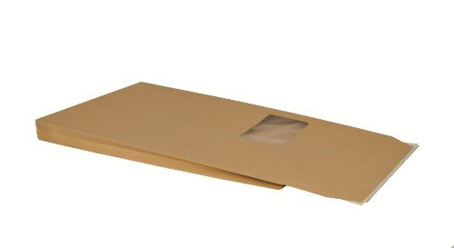 Bong Faltentasche C4 (200 Stück), haftklebende Faltentaschen mit Klotzboden und Seitenfalte, Versandtaschen aus braunem Kraftpapier mit Fenster, 324x229x20 mm, 130g/m², Mittel