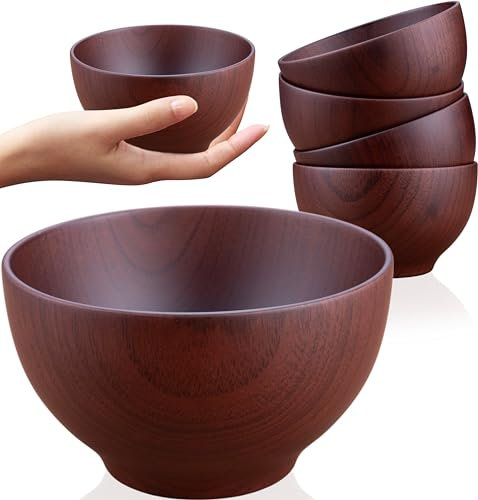 Ensemble de quatre: Bol de riz japonais traditionnel fabriqué à partir de bois de châtaignier - 12 cm - servir le riz, soupes, desserts et des collations avec un style asiatique (noir)