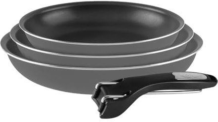 Sitram 710878 Lot de 3 Poêles Coloris Taupe Ø 20/24/28 cm Revêtement intérieur Anti-adhésif sans PFOA + Pince Amovible - Tous Feux Dont Induction