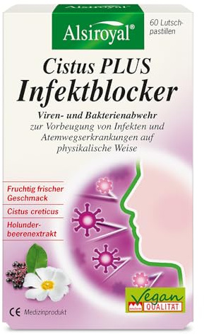 Alsiroyal Cistus Infektblocker 60 Tabl. – Natürlicher Schutz mit Cistus Creticus & Holunder - 300 mg Polyphenole pro Tag - fruchtig-frischer Geschmack - ohne Resistenzbildung - für Kinder ab 6 Jahre