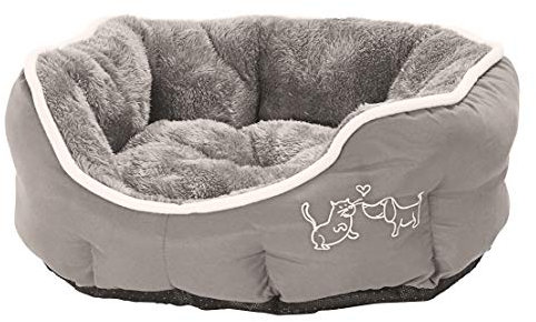 Dehner Lieblinge Hundebett und Katzenbett Sammy, oval, ca. 45 x 40 x 14 cm, Polyester, grau
