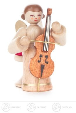 Rudolphs Schatzkiste Engel mit Cello sitzend, Langer Rock, NA Natur Höhe ca 5,5 cm NEU Erzgebirge Weihnachtsfigur Holzfigur
