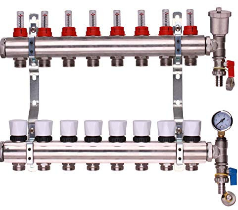 Stainless Steel Underfloor Heating Manifolds 2-12 Port Options (8 Ports)