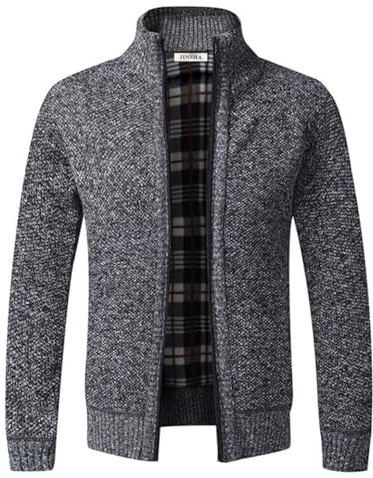 Cárdigan de Punto para Hombre, suéter Grueso con Cremallera Completa y Cuello Alto, cálido suéter con Forro Polar para Invierno(Dark Gray M)