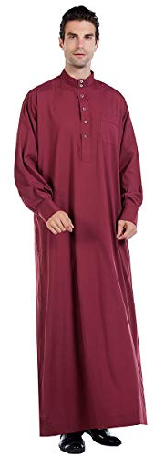 Muslimische Herren-Kleidung, strapazierfähiger Kaftan-Bademantel, Dubai, langes Kleid, ethnische Kleidung, 1 weicher Bademantel, B Wein, XXX-Large