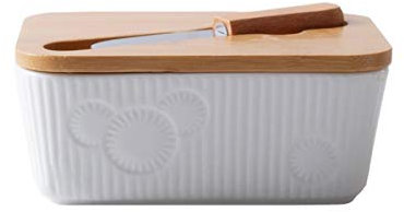 Boîte à Beurre avec Couvercle Porcelaine blanche Beurrier avec un couteau couvert beurre récipient avec couvercle en bois for Beurrier Ferme Countertop avec enjoliveurs parfait for East West Coast But