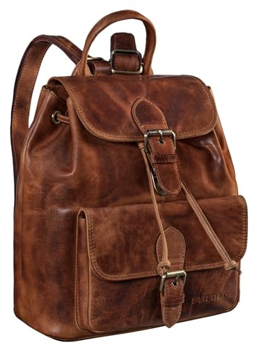 STILORD Damen-Rucksack aus Leder Cognac - Cityrucksack 13 Zoll - Vintage Backpack Frauen-Rucksack für Arbeit, Reisen, Shopping & mehr Destiny