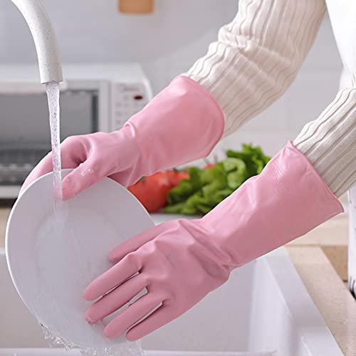 MWBLN Dishwashing gloves,1Pair Rubber Gloves,Dishwashing Kitchen Washing Vegetables Household Cleaning Tools,Durable Gloves. L Pink