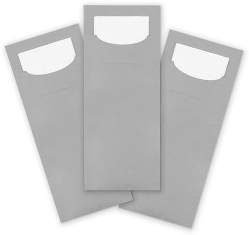 itenga 24x Bestecktasche aus Papier GRAU mit weißer Serviette Besteckserviette