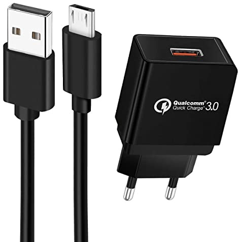 UNIDOPRO Quick Charge 3.0 USB Wandladegerät und 1M Micro USB Kabel für Blackview A60 A70 | Cubot Note 7 / Note 20 | Doogee X95 X96 Pro N20 Pro | für Wiko Y81 Y62 Y61 Y60 Y51 View 4 3 Lite
