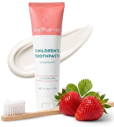 Wellnesse Hydroxyapatite Toothpaste Kids, Strawberry Flavor for Toddlers and Children, Xylitol Formula for Gentle Enamel Care, Toothpaste Whitening, Fresh Breath and Daily Brushing Habits, 4Oz