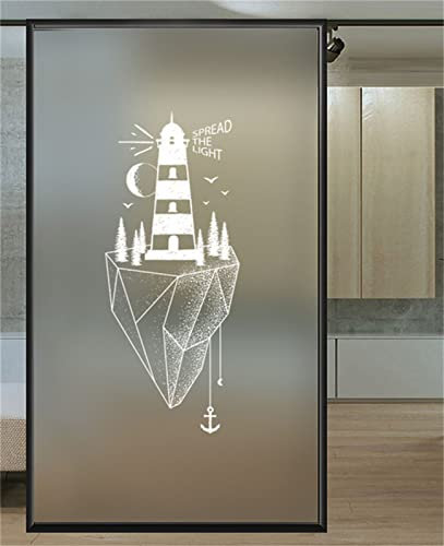 Fensterfolie Selbsthaftend Sichtschutz Glasfolie Wärmeisolierung Sonnenschutzfolie, Anti-UV Statische Fensterfolien für Zuhause und Büro Weißer Leuchtturm 90x200 cm