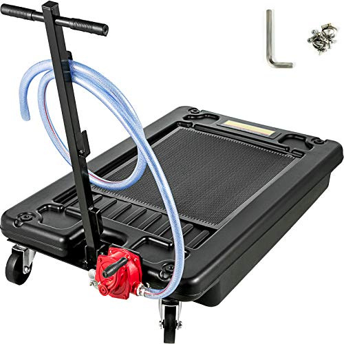 VEVOR Bac de Vidange 64 L Bac de Récupération d'Huile Chariot à roulettes Bidon Récupérateur Huile Tuyau 2,4 m Récupérateur Huile Vidange avec Poignée Longue Bidon à Vidange Huile pour Voiture Auto
