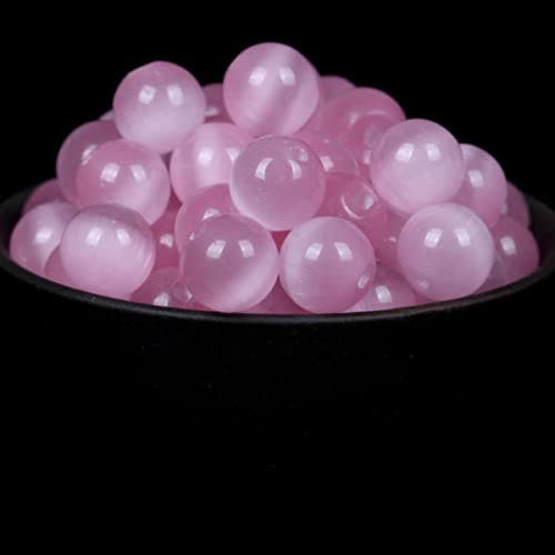 MUNACRAFT Natural Stone Colourful Cat Eye Opal Beads Round Loose Spacer Beads For Jewelry Making DIY Charm Bracelet Necklace Handmade-Pink,8mm 45 to 46pcs