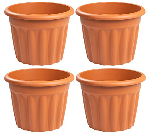 JMS we create smile (Set of 4 40cm Large Terracotta Plastic Round Planters Indoor/Outdoor Plant Pot Lightweight Weather Resistant Garden Planters Plant Herb Flower Nursery Pot