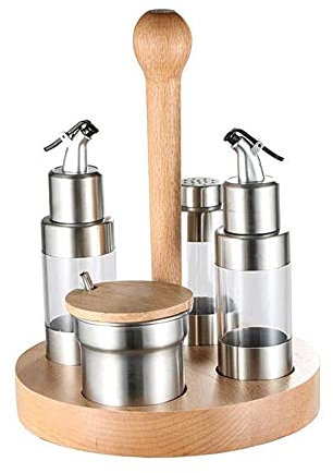 TONZN Vinegar Bottle Anti-Leakage, 4-Piece Ceramic Cruet Condiment Set, Stainless Steel Oil and Vinegar Dispenser Bottles, Salt and Pepper Shakers Condiment