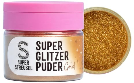Super Streusel SuperGlitzerPuder Gold - essbarer Glitzer Backdeko (10g) | Essbares Glitzerpulver für Torten, Cupcakes, Kuchen, Glitzerstaub für Fondant & Sahne