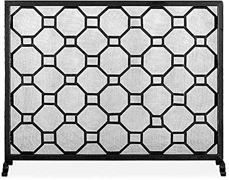 JUNNIU Moderner großer Funkenschutz für offenes Feuer, Kaminschutzgitter mit geometrischem Design, Netzabdeckung für den Außenbereich, einteiliger Feuerschutz Decoration