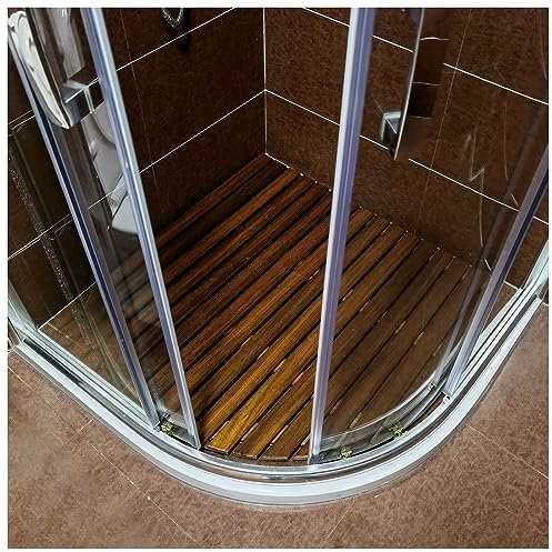 Badematten Badteppich Badezimmerteppich Anti-Rutsch Fächerförmig Duschmatte Mit Griffdesign, Hölzern Groß Spa Saunamatte Für Badewanne Tümpel Strand 70 80 90 Cm Fußmatte, Eck-Blumentopfständer ( Color